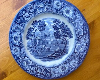 Vintage Liberty Blue Monticello broodboter bord Ironstone 6" England Cotageco
