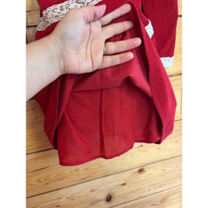 Free People Tennley Red Corduroy Lace Trim Puff Sleev Mini Dress Sweethear Small image 5