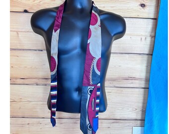 Corbata de seda italiana vintage para hombre Cristafaro, diseño geométrico abstracto burdeos azul grisáceo