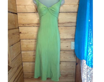 Jones New York Dress Womens 10 Lime Green 100% Silk Twisted Bust Midi Sweetheart