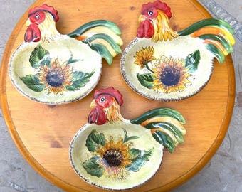 Toscaanse zonnebloemhaan kommen set 3 boerderij handgeschilderde Maxcera Kitsch Cotta