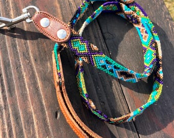 Boho Dog Leash – Colorful Woven Textile & Leather