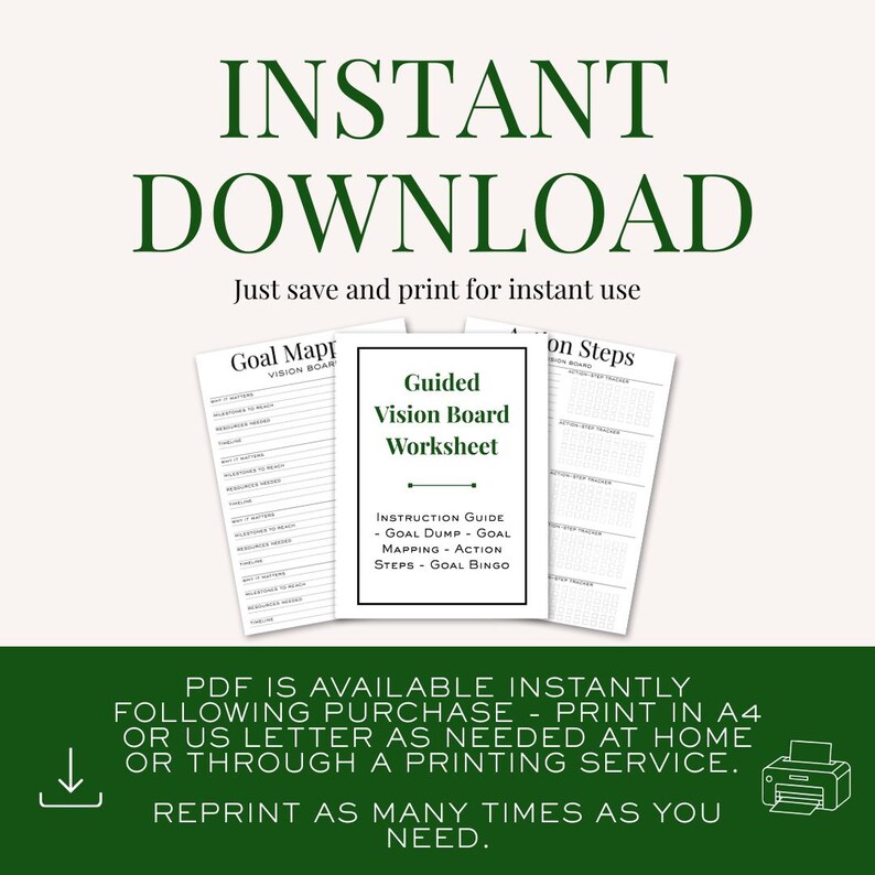 Vision Exercise Worksheet Guided Vision Board Worksheet | Goal Setting Planner | BINGO | Digital ...