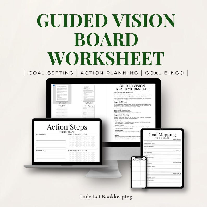 Vision Exercise Worksheet Guided Vision Board Worksheet | Goal Setting Planner | BINGO | Digital ...