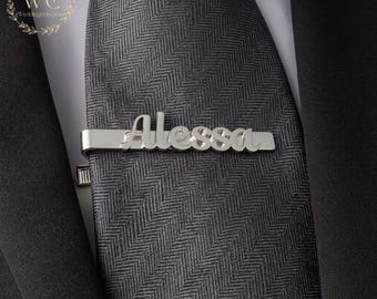 Custom Name Tie Clip, Personalized Stainless Steel Tie Bar, Men's Wedding Accessory, Groomsmen Gift, Gift for Him