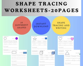 Shapes Tracing Worksheets | 20 Shape Pages | Preschool Printable | Shape Drawing Practice  | Early Learning PDF  Home school Maths Geometry