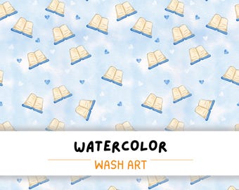 Book Seamless Pattern, Digital Watercolor Open Book Pattern File for Commercial Use, Reading Aesthetic Repeat Design