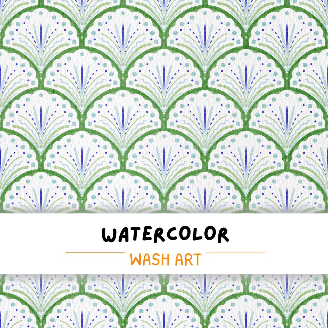 Green Blue Scallop Seamless Pattern Watercolor Coastal Nautical Preppy ...