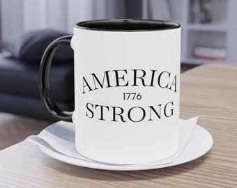 Taza de café America Strong / Diseño de bandera patriótica / Cerámica bicolor de 325 ml