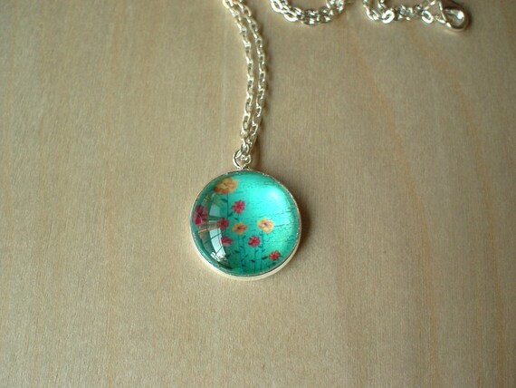 20% OFF -flirting - Pendant Necklace, Teal Green Mint Flora