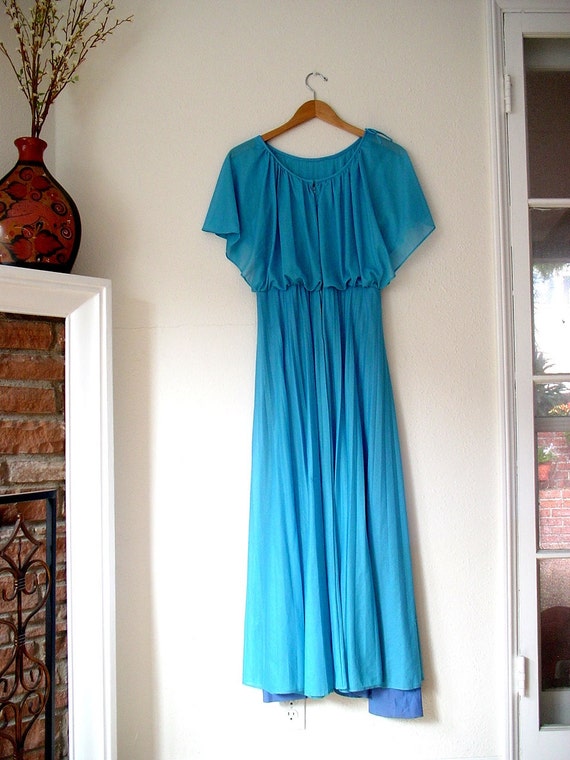 Vintage 70's Ocean Blue Flowing Knit Maxi Dress - image 2