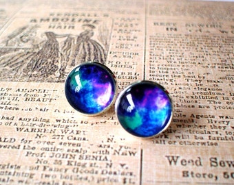 Galaxy Bright Blue purple color Stud Earrings/Great for Party,beautiful gift for her