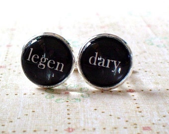 20% OFF -- 16 mm Black and white Legendary wedding Cuff Links ,Barney Stinson quote ,Mens Accessories, Perfect Gift Idea (Black)