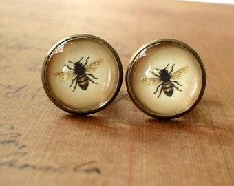 20% OFF -- 16 mm Vintage Style Honey Bee Cuff Links ,Mens Accessories,Perfect Gift Idea