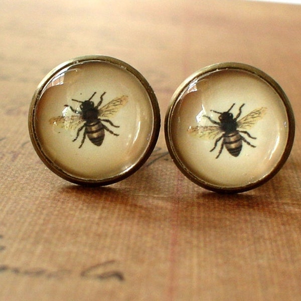 20% OFF -- 16 mm Vintage Style Honey Bee Cuff Links ,Mens Accessories,Perfect Gift Idea