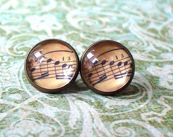 Old vintage music score Stud Earring ,Beautiful Gift for her,Gift Idea