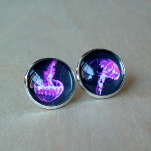 Black / Purple Jellyfishes Stud earring , Free floating ,Beautiful gift for her