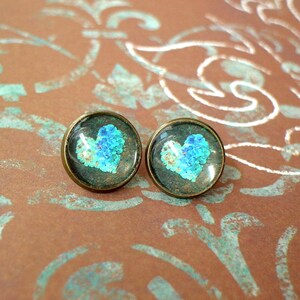 20% OFF - - Read My Heart Copper /Neon Green Heart Stud Earrings,Sweet Gift For Her