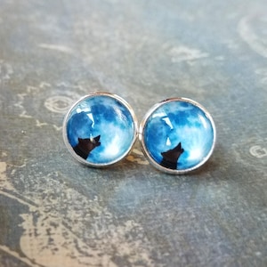Blue moon wolf Halloween Cabochon Stud earrings,Earring Post,Gift Idea