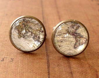 20% OFF -- 16 mm Old Whole world map Cuff Links ,Mens Accessories, Anchor Cufflinks,Perfect Gift Idea