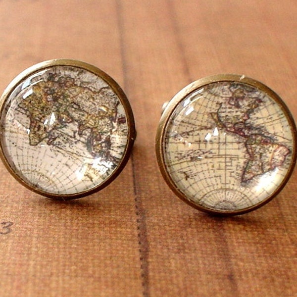 20% OFF -- 16 mm Old Whole world map Cuff Links ,Mens Accessories, Anchor Cufflinks,Perfect Gift Idea