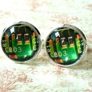 Green computer chip 16 mm Cuff Links ,Mens Accessories, Perfect Gift Idea