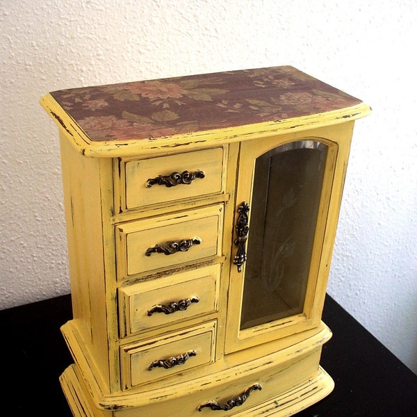 Cottage Yellow  Flora Wooden Jewelry Box (Music Box)