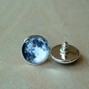 Full Moon Black and White Stud Earring,Planet,Elegant gift for her image 3