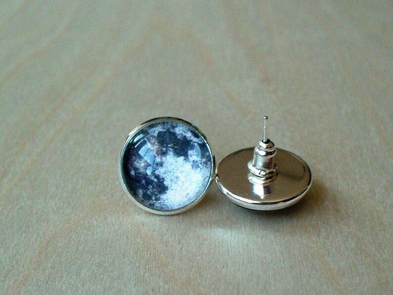 Full Moon Black and White Stud Earring,Planet,Elegant gift for her image 3