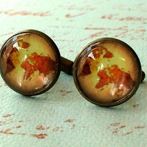 20% KORTING -- 16 mm Vintage oude wereld kaart Manchetknopen, Mens Accessoires, Anker Manchetknopen, Perfect Gift Idee