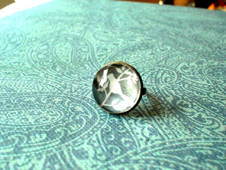 Waiting the wind Bird and tree Gray and white Ring,Sweet gift idea 20/% OFF