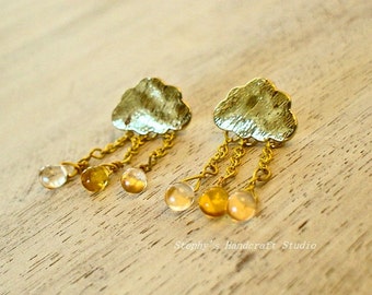 Sunshower Cloud Rain Gold Plated Glass Stud Earrings
