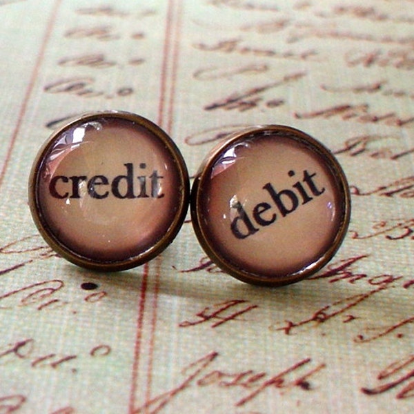 Vintage style Credit and debit stud earrings,accounting,cute gift,Glass earring stud