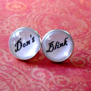 Don't Blink , Doctor Who Tardis black and white Cabochon Stud Earring,Earring Post,Cute Gift Idea (white)