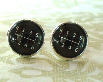 20% OFF -- 16 mm Black and white Gear Stick Cuff Links ,Mens Accessories,Perfect Gift Idea (Black)