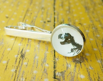 20% OFF -- 18 mm Black and White T.Rex dinosaur Fossil bone Tie clip ,Mens Accessories,Perfect Gift Idea