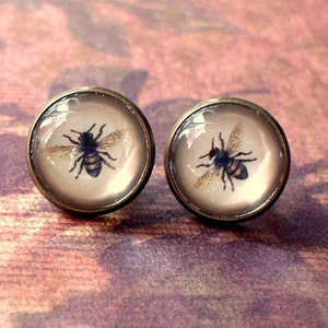 Vintage style honey bees stud earrings,cute gift,Glass earring stud