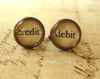 Vintage Style Debit and Credit 16 mm Cuff Links ,Accounting,Mens Accessories,Perfect Gift Idea