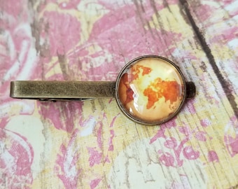 20% OFF -- 18 mm Old Whole world map Tie clip ,Vintage look,Mens Accessories,Perfect Gift Idea