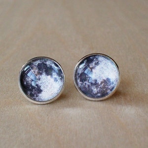 Full Moon Black and White Stud Earring,Planet,Elegant gift for her image 2