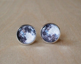 Full Moon Black and White Stud Earring,Planet,Elegant gift for her