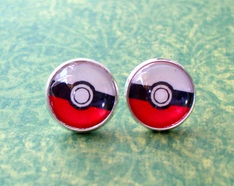 Poke Ball Game Cartoon Icon sign Cabochon Stud Earrings,Earring Post,Gift for gamer