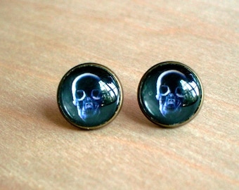 Skull X Ray ,Black and white Stud Earring ,Halloween,Cool gift idea