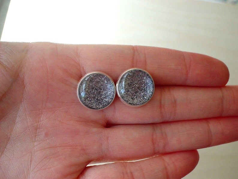 Glittering Dark Gray Stud Earrings/Great for Party,beautiful gift for her image 3