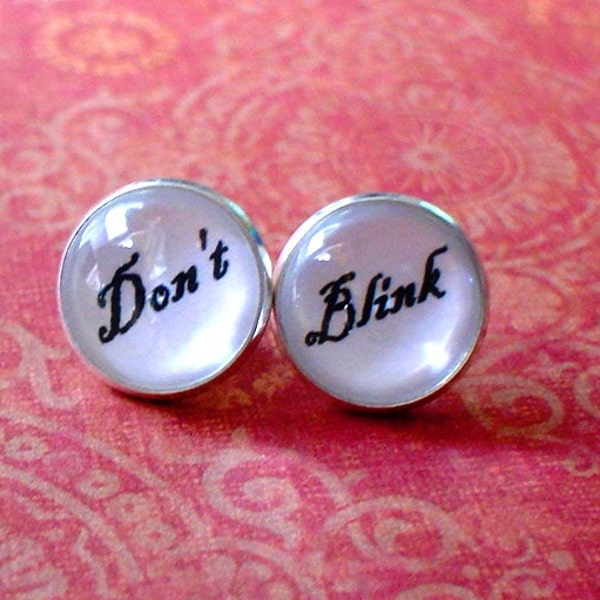 Don't Blink - Doctor Who Tardis black and white Cabochon Stud Earring,Earring Post,Cute Gift Idea (white)