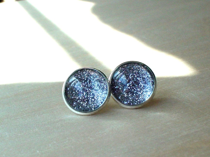 Glittering Dark Gray Stud Earrings/Great for Party,beautiful gift for her image 1