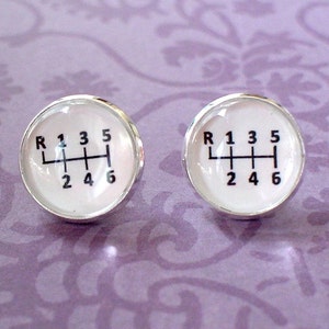 Black and white Gear Stick stud eraaings ,post earrings,Perfect Gift Idea (white)
