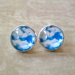 Blue sky and white clouds Cabochon Stud earrings,Cute Gift Idea