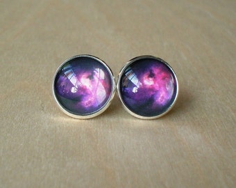 Galaxy Cosmos Dark Purple / Black Stud earring,Beautiful Gift For Her.Great for party