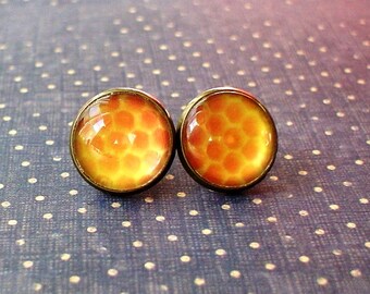 Honeycomb Bee Natural Cabochon Stud Earring,Earring Post,Cute Gift Idea
